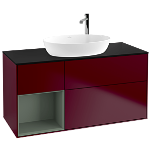 Villeroy und Boch Finion Waschtischunterschrank F942GMHB 120cm, Abdeckplatte black matt, Regale Olive matt lacquer, Peony Matt