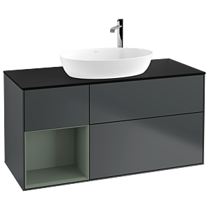 Villeroy und Boch Finion Waschtischunterschrank F942GMHG 120cm, Abdeckplatte black matt, Regale Olive matt lacquer, Midnight Blue Matt Lacquer