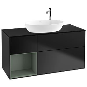 Villeroy und Boch Finion Waschtischunterschrank F942GMPD 120cm, Abdeckplatte black matt, Regale Olive matt lacquer, Black matt lacquer