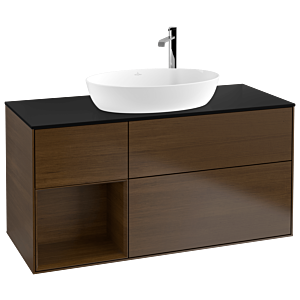 Villeroy und Boch Finion Waschtischunterschrank F942GNGN 120cm, Abdeckplatte black matt, Regale Walnut Veneer, Walnut veneer