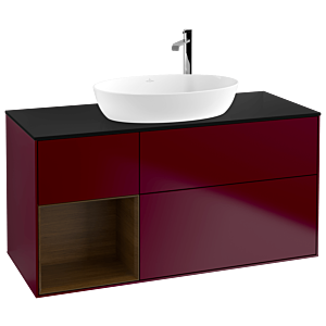 Villeroy und Boch Finion Waschtischunterschrank F942GNHB 120cm, Abdeckplatte black matt, Regale Walnut Veneer, Peony Matt