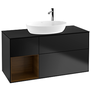 Villeroy und Boch Finion Waschtischunterschrank F942GNPD 120cm, Abdeckplatte black matt, Regale Walnut Veneer, Black matt lacquer