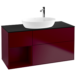 Villeroy und Boch Finion Waschtischunterschrank F942HBHB 120cm, Abdeckplatte black matt, Regale Peony matt lacquer, Peony Matt