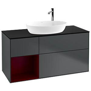 Villeroy und Boch Finion Waschtischunterschrank F942HBHG 120cm, Abdeckplatte black matt, Regale Peony matt lacquer, Midnight Blue Matt Lacquer