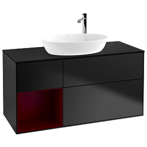 Villeroy und Boch Finion Waschtischunterschrank F942HBPD 120cm, Abdeckplatte black matt, Regale Peony matt lacquer, Black matt lacquer