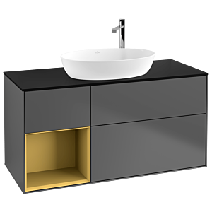 Villeroy und Boch Finion Waschtischunterschrank F942HFGK 120cm, Abdeckplatte black matt, Regale Gold matt lacquer, Anthracite matt