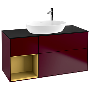 Villeroy und Boch Finion Waschtischunterschrank F942HFHB 120cm, Abdeckplatte black matt, Regale Gold matt lacquer, Peony Matt