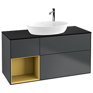Villeroy und Boch Finion Waschtischunterschrank F942HFHG 120cm, Abdeckplatte black matt, Regale Gold matt lacquer, Midnight Blue Matt Lacquer