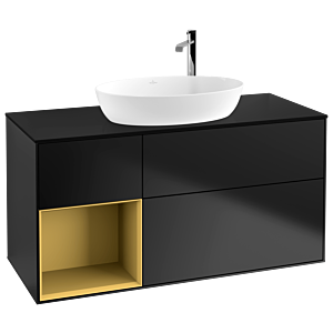 Villeroy und Boch Finion Waschtischunterschrank F942HFPD 120cm, Abdeckplatte black matt, Regale Gold matt lacquer, Black matt lacquer