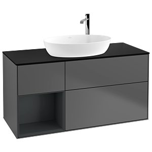 Villeroy und Boch Finion Waschtischunterschrank F942HGGK 120cm, Abdeckplatte black matt, Regale Midnight matt lacquer, Anthracite matt