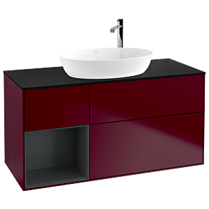 Villeroy et Boch Finion Villeroy et Boch F942HGHB 120cm, plaque de finition noir mat, étagères laqué mat minuit, Peony Matt