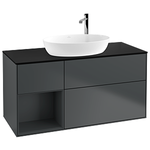 Villeroy und Boch Finion Waschtischunterschrank F942HGHG 120cm, Abdeckplatte black matt, Regale Midnight matt lacquer, Midnight Blue Matt Lacquer