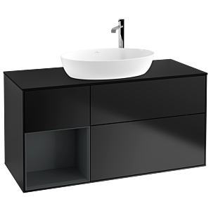 Villeroy et Boch Finion Villeroy et Boch F942HGPD 120cm, plaque de recouvrement noire mate, étagères laqué mat Midnight, laqué noir mat
