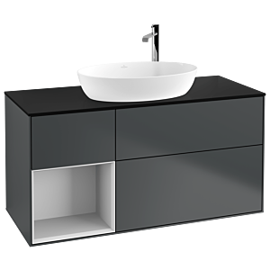 Villeroy und Boch Finion Waschtischunterschrank F942MTHG 120cm, Abdeckplatte black matt, Regale White matt lacquer, Midnight Blue Matt Lacquer