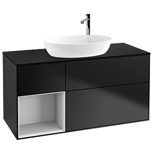 Villeroy und Boch Finion Waschtischunterschrank F942MTPD 120cm, Abdeckplatte black matt, Regale White matt lacquer, Black matt lacquer