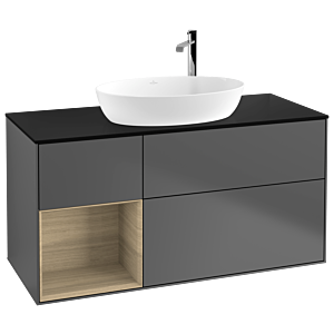 Villeroy und Boch Finion Waschtischunterschrank F942PCGK 120cm, Abdeckplatte black matt, Regale Oak Veneer, Anthracite matt