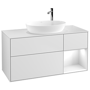 Villeroy und Boch Finion Waschtischunterschrank F951GFMT 120cm, Abdeckplatte white matt, Regale Glossy white lacquer, White matt lacquer