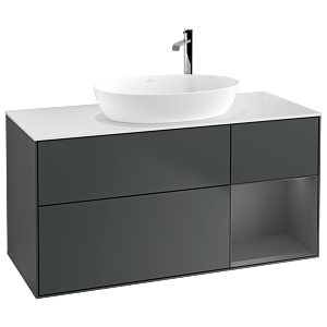 Villeroy et Boch Finion Villeroy et Boch F951GKHG 120cm, plaque de finition blanc mat, étagères laqué anthracite mat, Midnight Blue Matt Lacquer