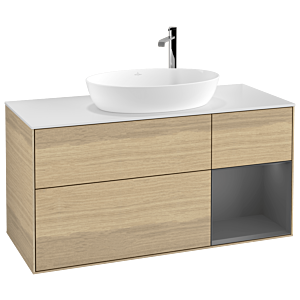 Villeroy et Boch Finion Villeroy et Boch F951GKPC 120cm, plaque de recouvrement blanc mat, étagères laqué mat anthracite, Oak Veneer