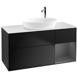 Villeroy et Boch Finion Villeroy et Boch F951GKPD 120cm, plaque de recouvrement blanc mat, étagères laqué anthracite mat, laqué noir mat