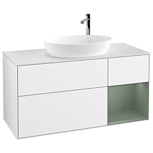 Villeroy and Boch Finion Villeroy and Boch Finion F951GMGF 120cm, cover plate white matt, shelves olive matt lacquer, glossy white lacquer