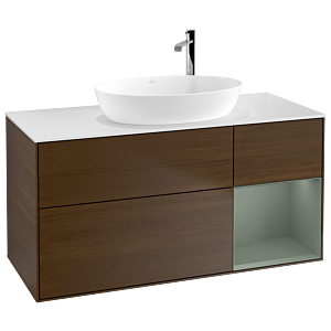 Villeroy et Boch Finion Villeroy et Boch F951GMGN 120cm, plateau blanc mat, étagères laqué mat, placage noyer