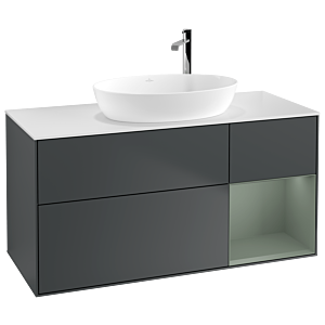 Villeroy et Boch Finion Villeroy et Boch F951GMHG 120cm, plaque de recouvrement blanc mat, étagères laqué olive mat, Midnight Blue Matt Lacquer