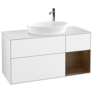 Villeroy et Boch Finion Villeroy et Boch F951GNGF 120cm, plaque de recouvrement blanc mat, étagères Walnut Veneer , laqué blanc brillant