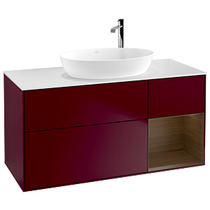 Villeroy und Boch Finion Waschtischunterschrank F951GNHB 120cm, Abdeckplatte white matt, Regale Walnut Veneer, Peony Matt