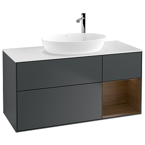 Villeroy et Boch Finion Villeroy et Boch F951GNHG 120cm, plaque de recouvrement blanc mat, étagères Walnut Veneer , Midnight Blue Matt Lacquer