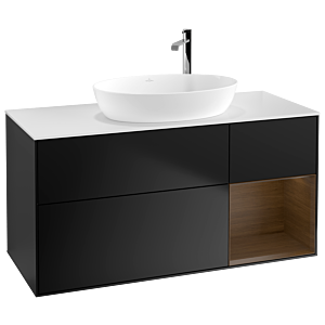 Villeroy et Boch Finion Villeroy et Boch F951GNPD 120cm, plaque de recouvrement blanc mat, étagères Walnut Veneer , laqué noir mat