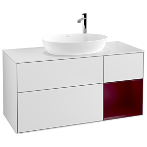 Villeroy et Boch Finion Villeroy et Boch F951HBMT 120cm, plaque de recouvrement blanc mat, étagères Peony laqué mat, laqué blanc mat