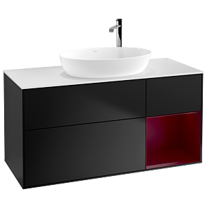 Villeroy und Boch Finion Waschtischunterschrank F951HBPD 120cm, Abdeckplatte white matt, Regale Peony matt lacquer, Black matt lacquer