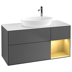 Villeroy et Boch Finion Villeroy et Boch F951HFGK 120cm, plaque de recouvrement blanc mat, étagères laqué or mat, anthracite mat