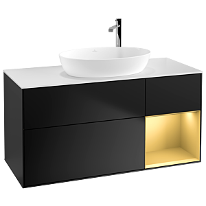 Villeroy und Boch Finion Waschtischunterschrank F951HFPD 120cm, Abdeckplatte white matt, Regale Gold matt lacquer, Black matt lacquer