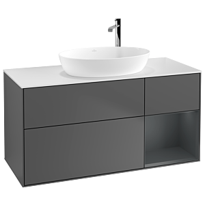 Villeroy und Boch Finion Waschtischunterschrank F951HGGK 120cm, Abdeckplatte white matt, Regale Midnight matt lacquer, Anthracite matt