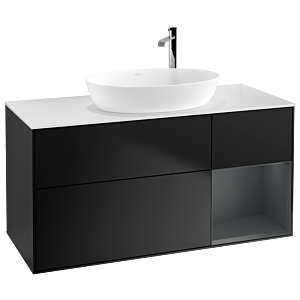 Villeroy et Boch Finion Villeroy et Boch F951HGPD 120cm, plaque de recouvrement blanc mat, étagères laqué mat Midnight, laqué noir mat