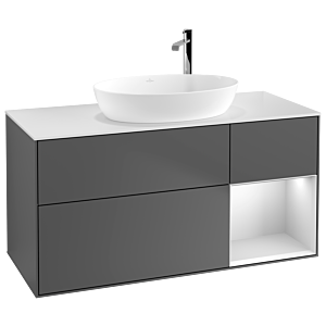 Villeroy et Boch Finion Villeroy et Boch F951MTGK 120cm, plaque de recouvrement blanc mat, étagères laqué blanc mat, anthracite mat