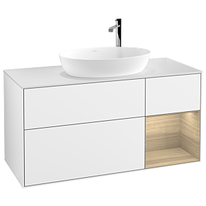 Villeroy et Boch Finion Villeroy et Boch F951PCGF 120cm, plaque de finition blanc mat, étagères Oak Veneer , laqué blanc brillant