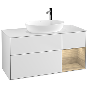 Villeroy und Boch Finion Waschtischunterschrank F951PCMT 120cm, Abdeckplatte white matt, Regale Oak Veneer, White matt lacquer