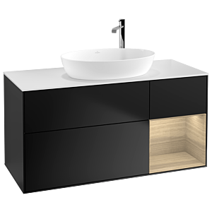 Villeroy et Boch Finion Villeroy et Boch F951PCPD 120cm, plaque de recouvrement blanc mat, étagères Oak Veneer , laqué noir mat