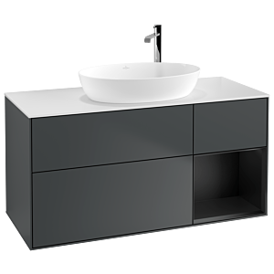 Villeroy et Boch Finion Villeroy et Boch F951PDHG 120cm, plaque de recouvrement blanc mat, étagères laqué noir mat, Midnight Blue Matt Lacquer
