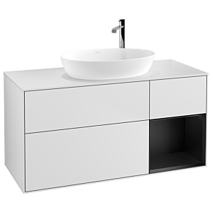 Villeroy und Boch Finion Waschtischunterschrank F951PDMT 120cm, Abdeckplatte white matt, Regale Black matt lacquer, White matt lacquer