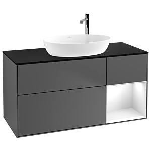 Villeroy et Boch Finion Villeroy et Boch F952GFGK 120cm, plaque de recouvrement noir mat, étagères Laque blanc brillant, anthracite mat