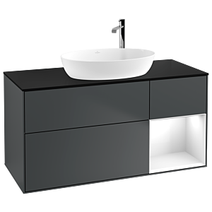 Villeroy und Boch Finion Waschtischunterschrank F952GFHG 120cm, Abdeckplatte black matt, Regale Glossy white lacquer, Midnight Blue Matt Lacquer
