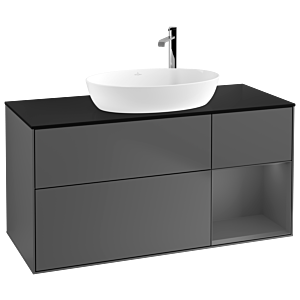 Villeroy und Boch Finion Waschtischunterschrank F952GKGK 120cm, Abdeckplatte black matt, Regale Anthracite matt lacquer, Anthracite matt