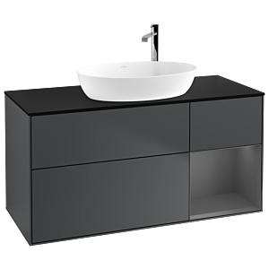 Villeroy und Boch Finion Waschtischunterschrank F952GKHG 120cm, Abdeckplatte black matt, Regale Anthracite matt lacquer, Midnight Blue Matt Lacquer