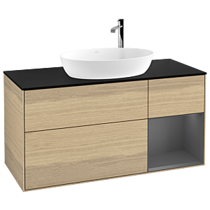 Villeroy und Boch Finion Waschtischunterschrank F952GKPC 120cm, Abdeckplatte black matt, Regale Anthracite matt lacquer, Oak Veneer