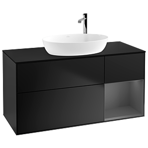 Villeroy und Boch Finion Waschtischunterschrank F952GKPD 120cm, Abdeckplatte black matt, Regale Anthracite matt lacquer, Black matt lacquer