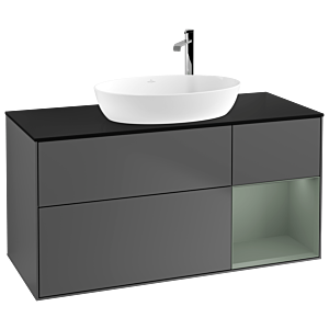 Villeroy und Boch Finion Waschtischunterschrank F952GMGK 120cm, Abdeckplatte black matt, Regale Olive matt lacquer, Anthracite matt